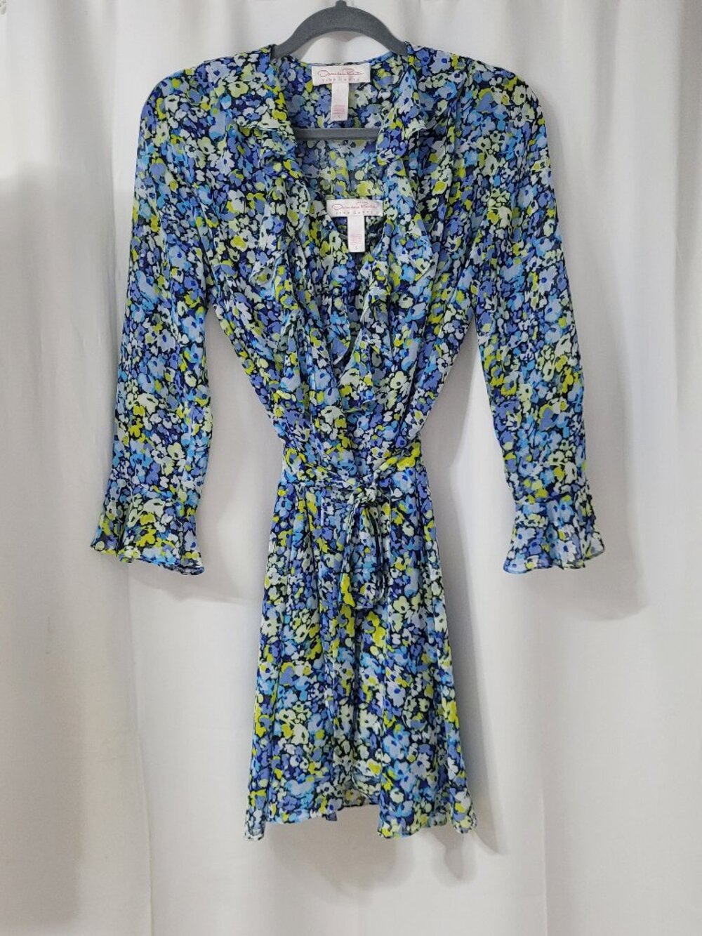 Oscar de la Renta Pink Label Floral Ruffle Wrap Robe Dress